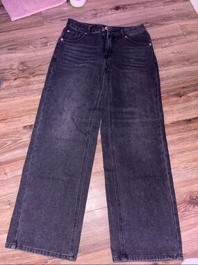High-Rise Wide Leg Jeans in Washed Black